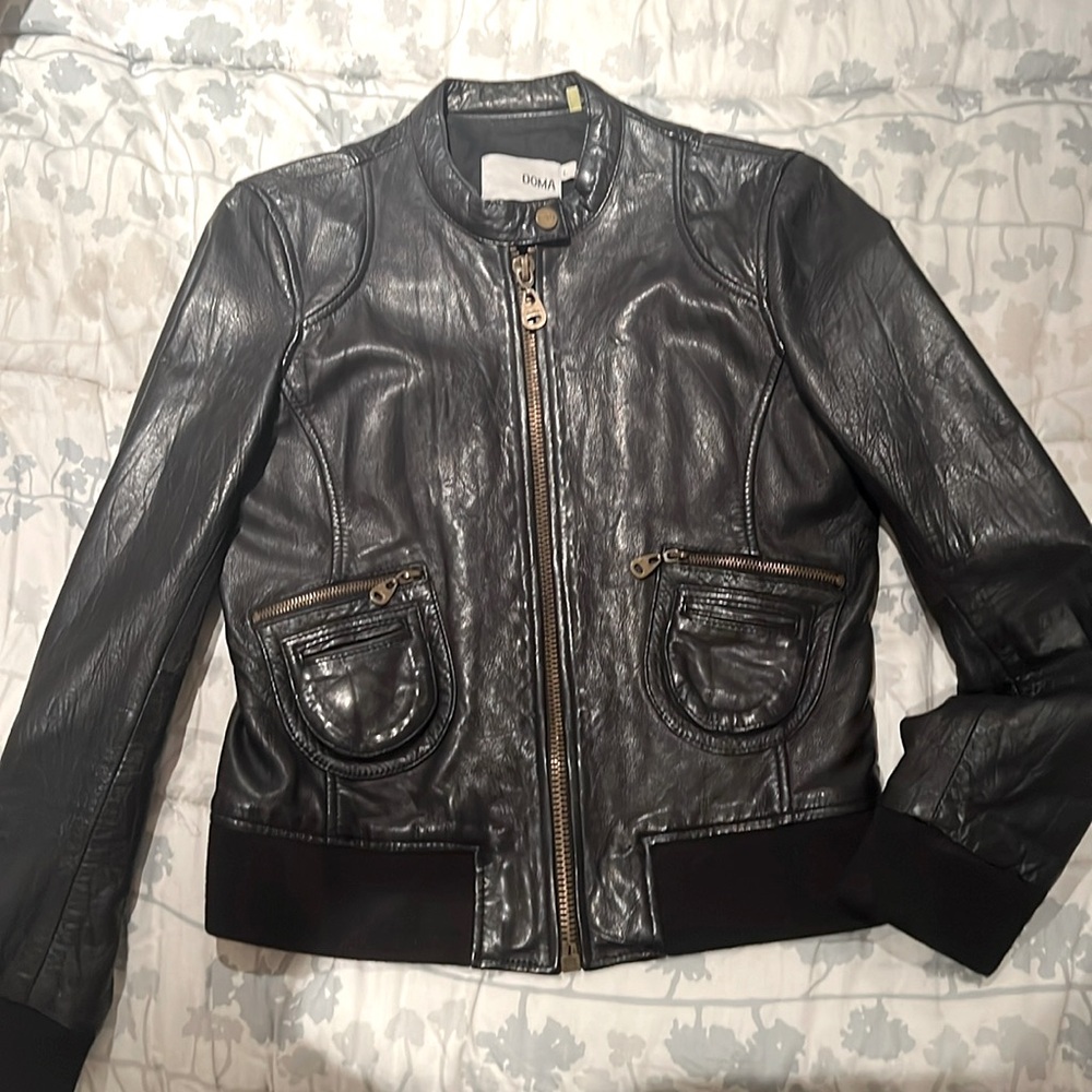 Doma black leather bomber jacket